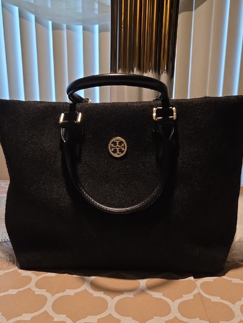 Tory Burch Black Tote with Gold Logo Accent